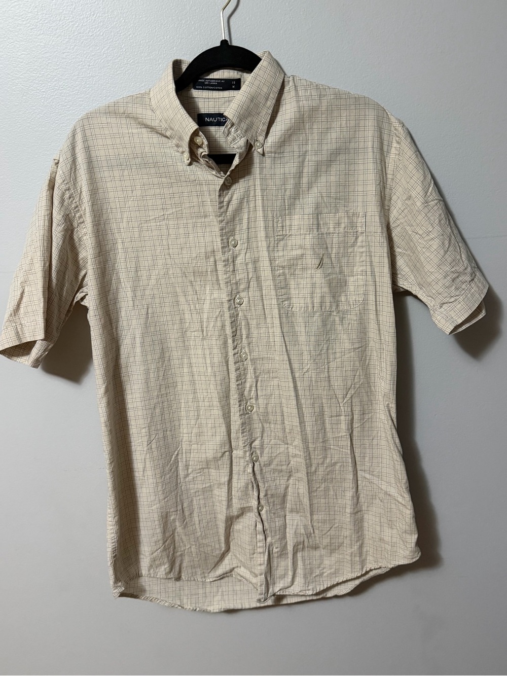 Nautica Men’s Medium 15 Short Sleeve Plaid Button Down Shirt 100% Cotton - Picture 2 of 5